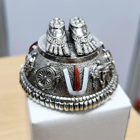 Silver Plated Antique Finish Lord Balaji Charan Paduka (Large Size)