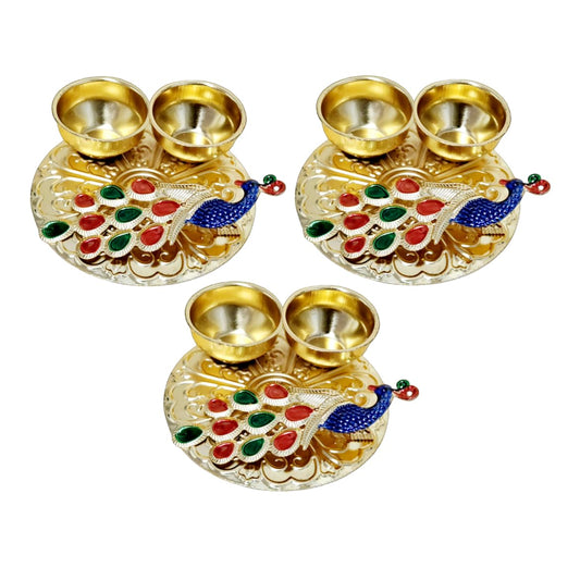 Haldi KumKum Holder Thali (Peacock, 3)