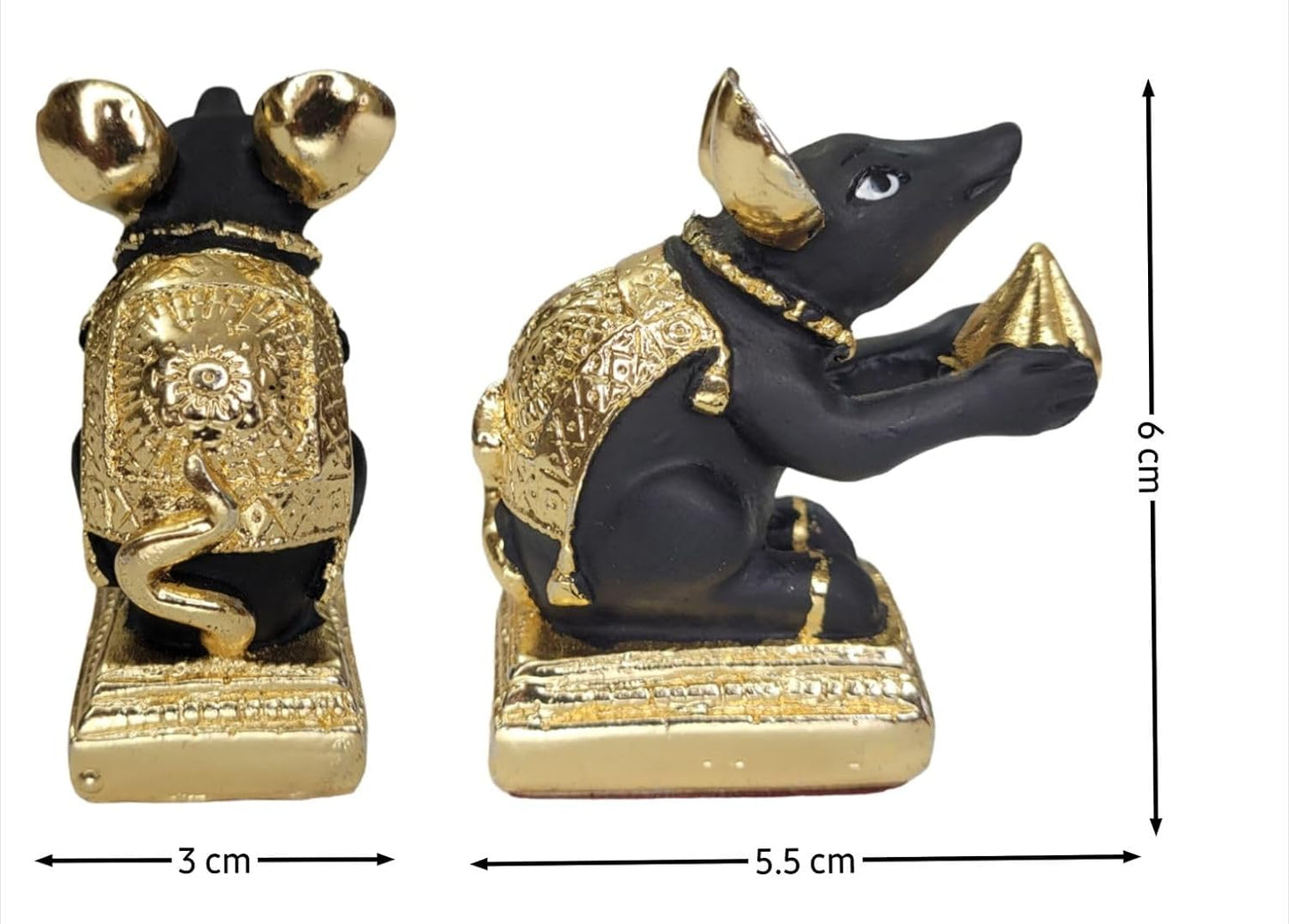 Gold Plated Mushak Idol for Ganpati Pooja Ganeshji Mooshak Mouse Mushakraj (Black)