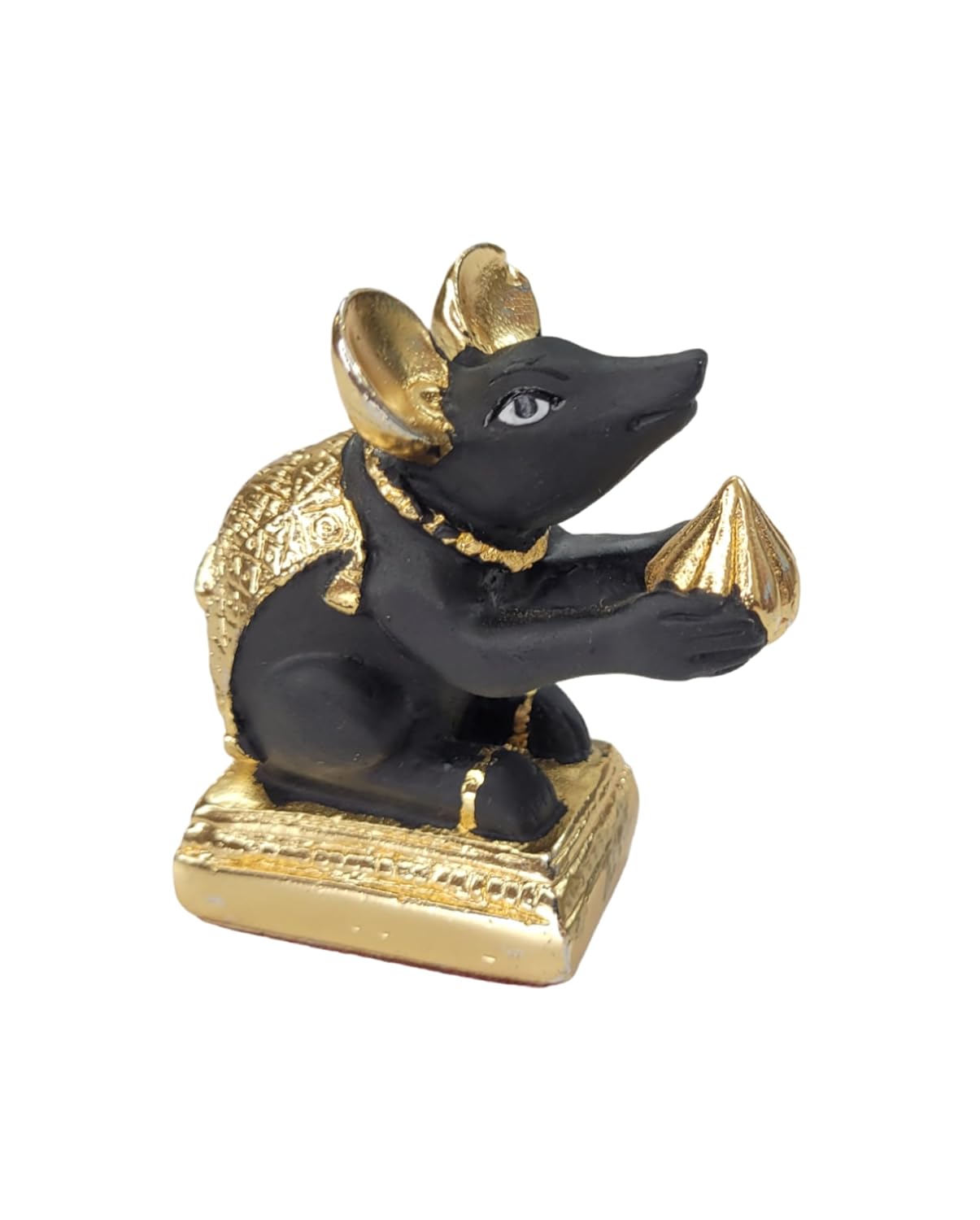 Gold Plated Mushak Idol for Ganpati Pooja Ganeshji Mooshak Mouse Mushakraj (Black)