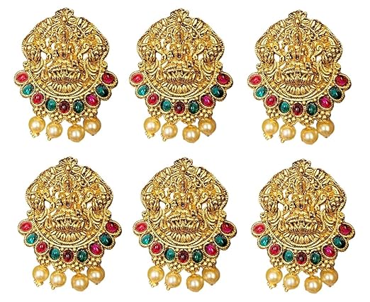 Gold Plated Antique Hair Jewellery (6 Pcs Red Green)