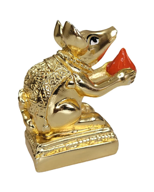 Gold Plated Mushak Idol for Ganpati Pooja Ganeshji Mooshak Mouse Mushakraj (Gold)