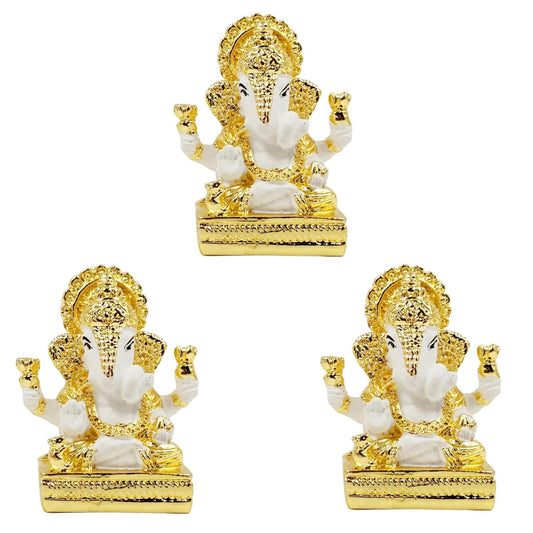 Gold Plated Dagdusheth Ganesha Idol  (White Set of 3)