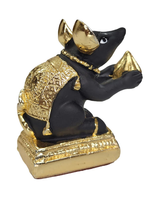 Gold Plated Mushak Idol for Ganpati Pooja Ganeshji Mooshak Mouse Mushakraj (Black)