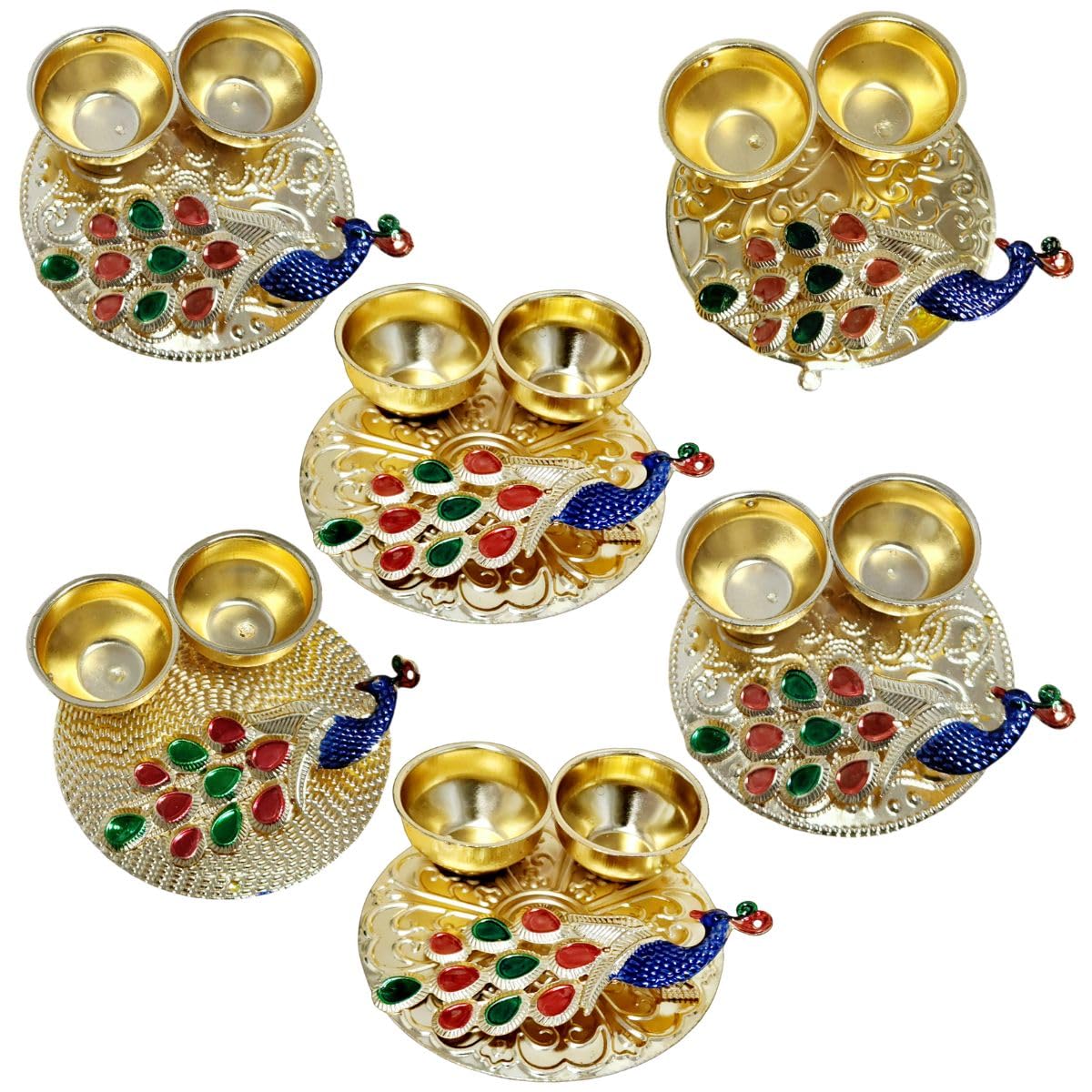 Haldi KumKum Holder Thali (Peacock, 6)