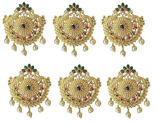 Gold Plated Antique Hair Jewellery (6 Pcs Red Green)