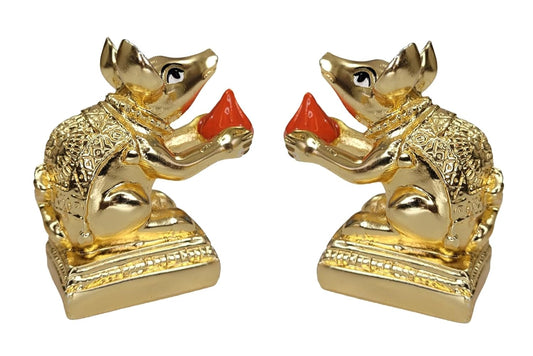 Arnavira® Gold Plated Mushak Idol for Ganpati Pooja Ganeshji Mooshak Mouse Mushakraj (Gold 2 Pcs)