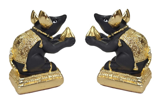 Arnavira® Gold Plated Mushak Idol for Ganpati Pooja Ganeshji Mooshak Mouse Mushakraj (Black 2 Pcs)