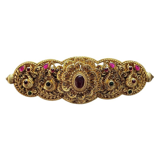 Gold Antique Finish Traditional Temple Design Hair Clip Barrette For Women and Girl Bridal Wedding (Design 06, Gold Antique)