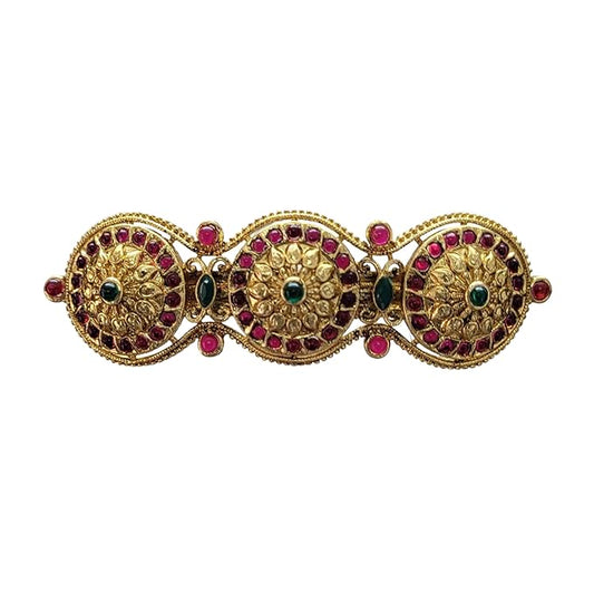 Gold Antique Finish Traditional Temple Design Hair Clip Barrette For Women and Girl Bridal Wedding (Design 08, Gold Antique)