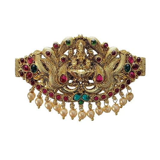 Gold Antique Finish Traditional Temple Design Hair Clip Barrette For Women and Girl Bridal Wedding (Design 04, Gold Antique)