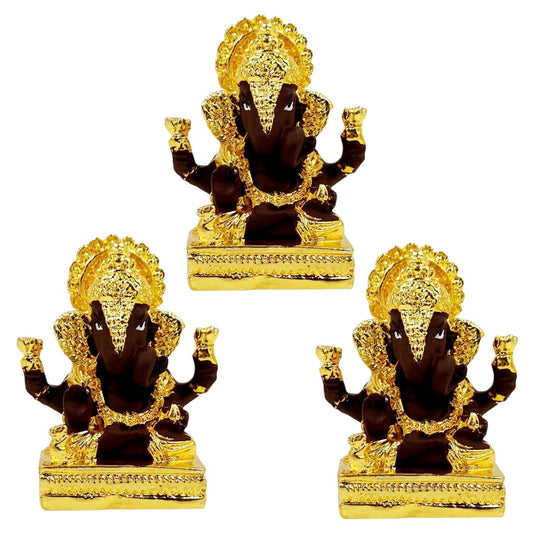 Gold Plated Dagdusheth Ganesha Idol (Brown Set of 3)