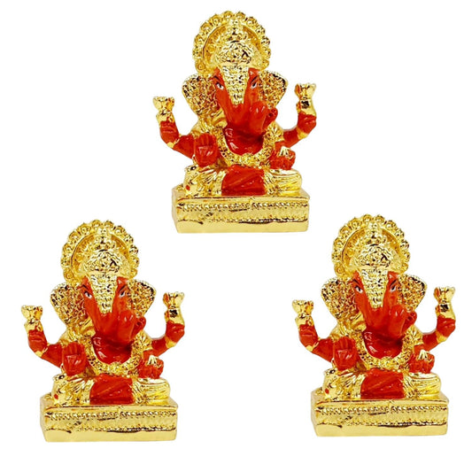 Gold Plated Dagdusheth Ganesha Idol (Orange Set of 3)