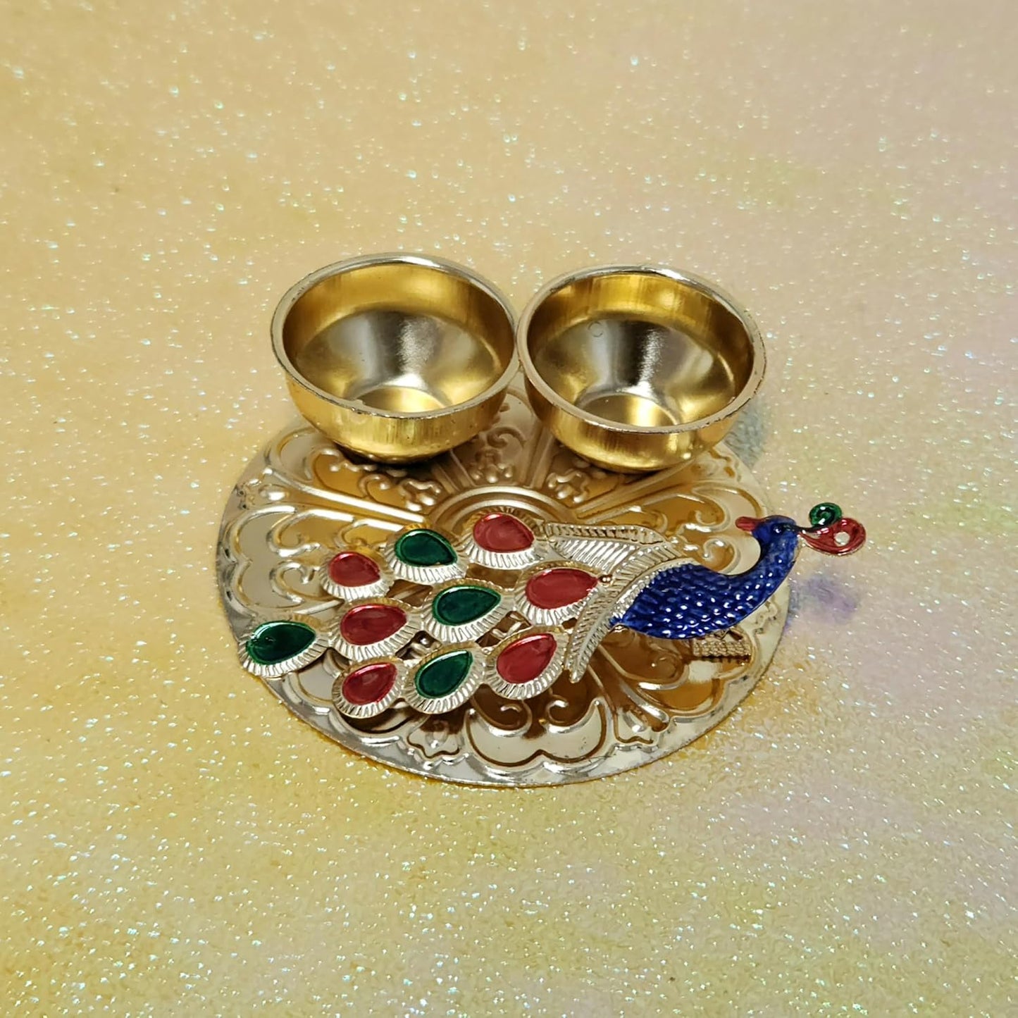 Haldi KumKum Holder Thali (Peacock, 3)