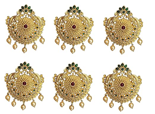 Gold Plated Antique Hair Jewellery (6 Pcs Green)