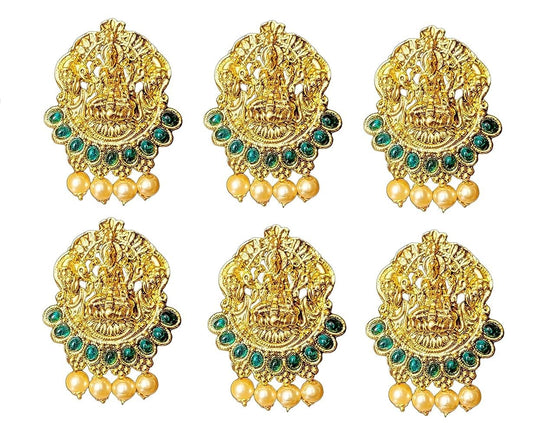 Gold Plated Antique Hair Jewellery (6 Pcs Green)