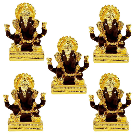 Gold Plated Dagdusheth Ganesha Idol (Brown Set of 5)