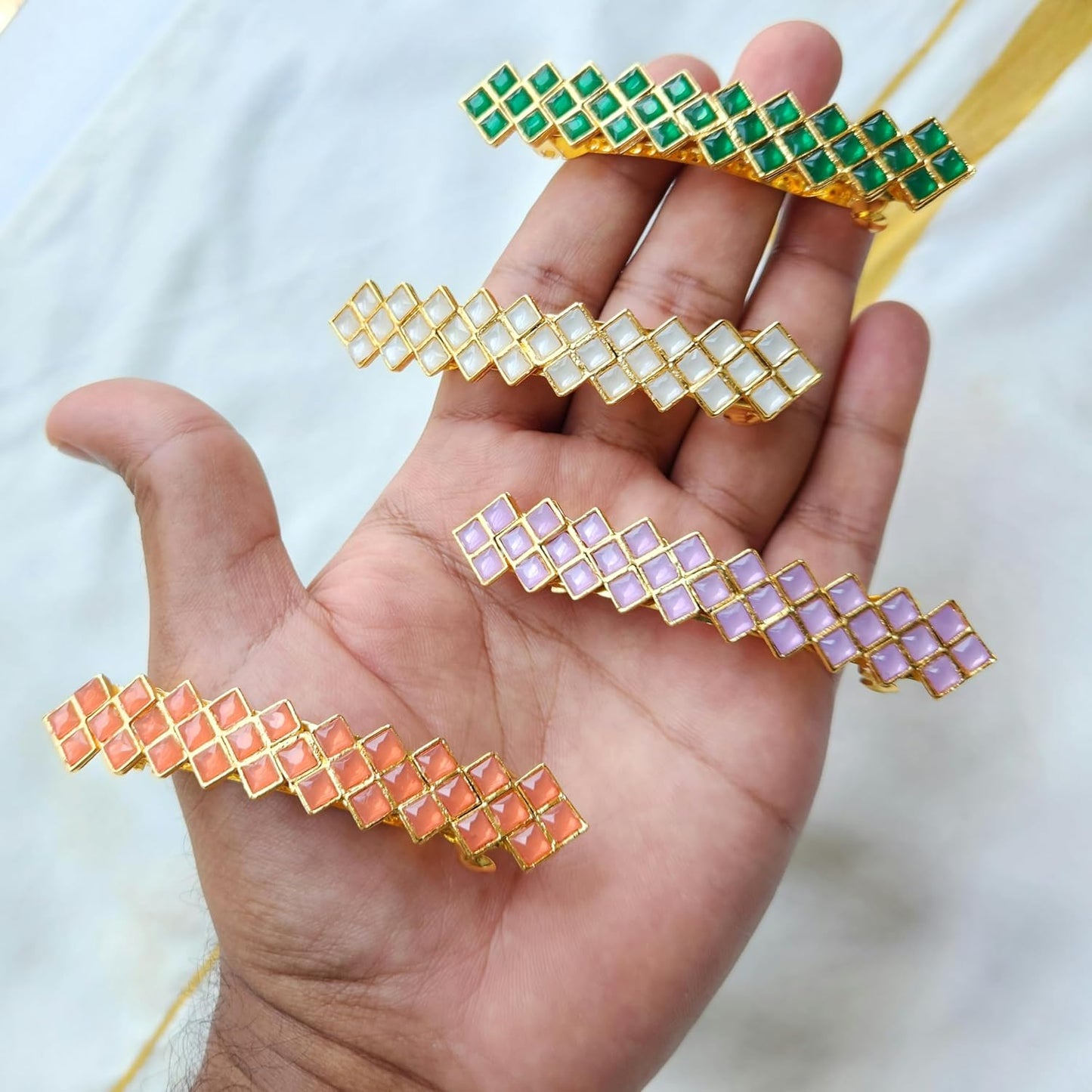 4 Pcs Gold Multicolor French Barrette Hair Clips