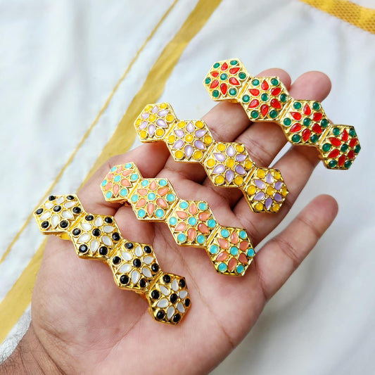 4 Pcs Gold Multicolor French Barrette Hair Clips