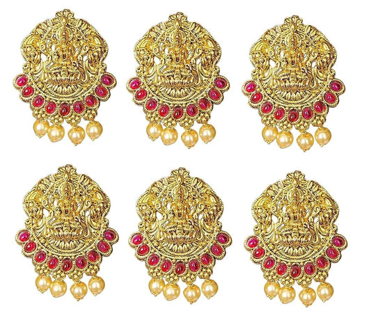 Gold Plated Antique Hair Jewellery (6 Pcs Red)