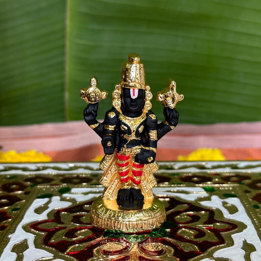 Gold Plated Gold Plated Venkateswara Swamy Idol, Tirupati Balaji Idol for Car Dashboard