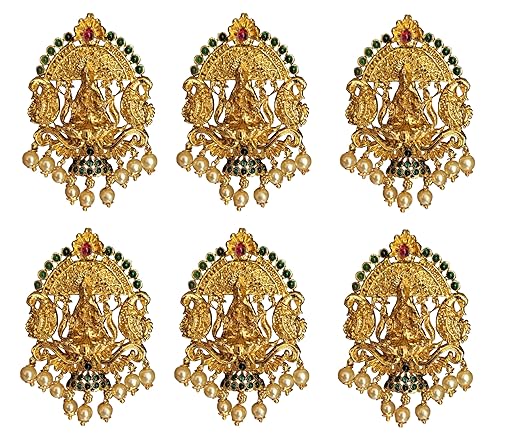 Gold Plated Antique Hair Jewellery (6 Pcs Green)