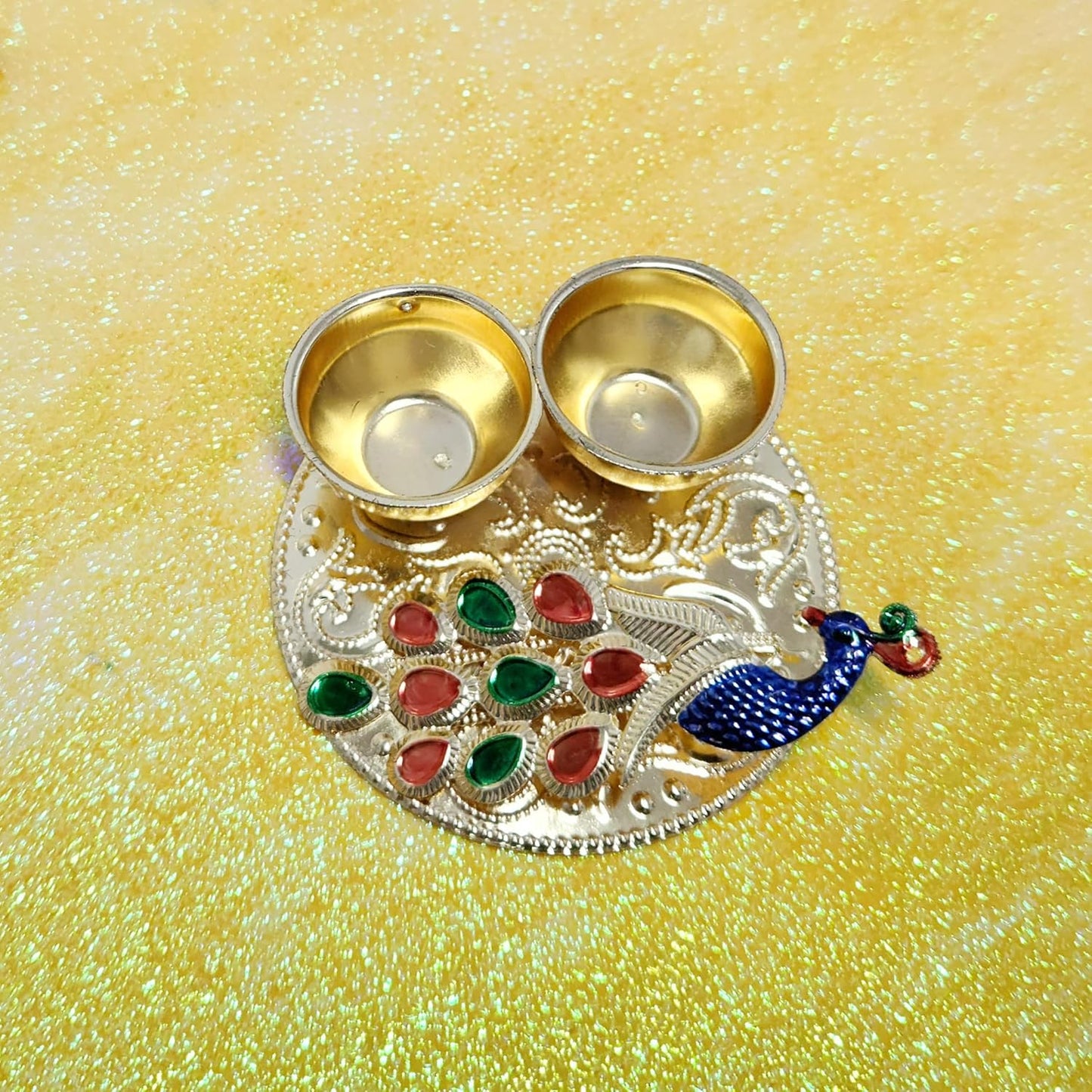 Haldi KumKum Holder Thali (Peacock, 6)