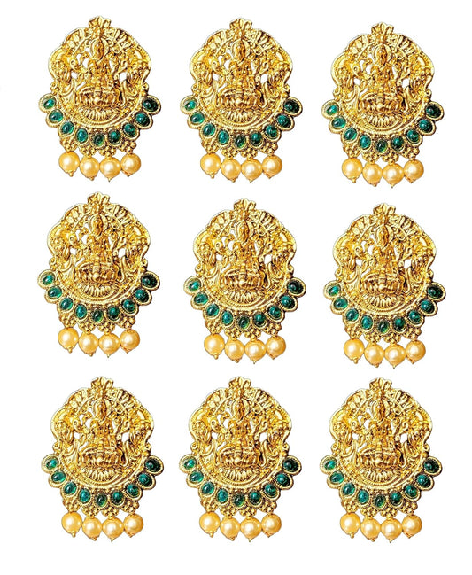 Gold Plated Antique Hair Jewellery (9 Pcs Green)