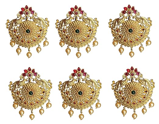 Gold Plated Antique Hair Jewellery (6 Pcs Red)