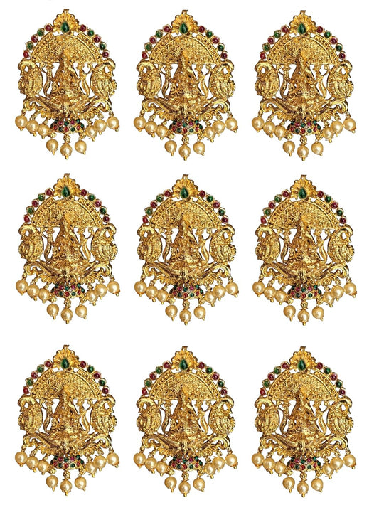 Gold Plated Antique Hair Jewellery (9 Pcs Red Green)