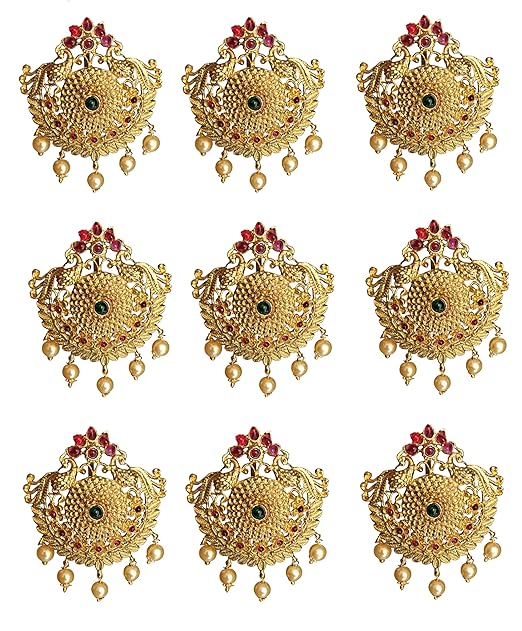 Gold Plated Antique Hair Jewellery (9 Pcs Red)