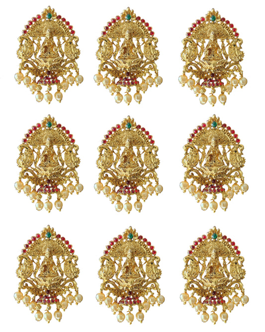 Gold Plated Antique Hair Jewellery (9 Pcs Red)